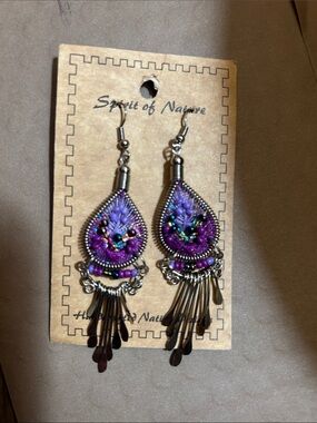 Purple Beaded Teardrop Fringe Earrings